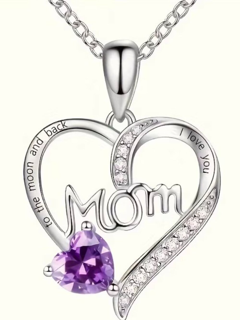 Mom Purple Pendant Silver Chain Necklace